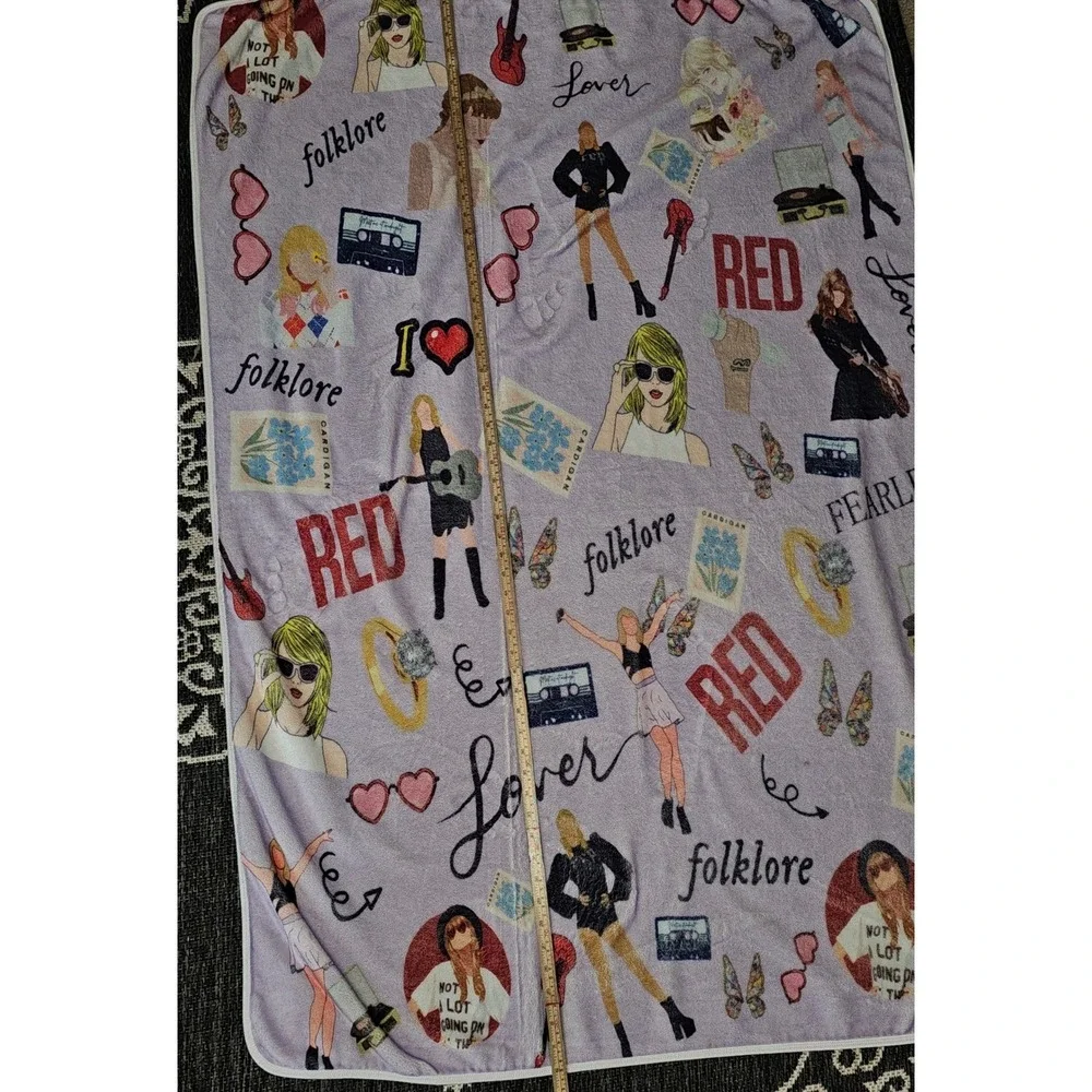 Taylor Swift Eras Collage Plush Throw Blanket Purple Folklore Red Lover Fearless